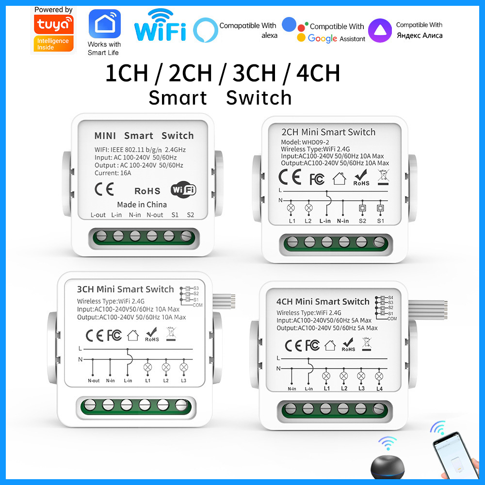 Smart Home For Living - Interrupteur intelligent WiFi Tuya 1/2/3/4 voies,